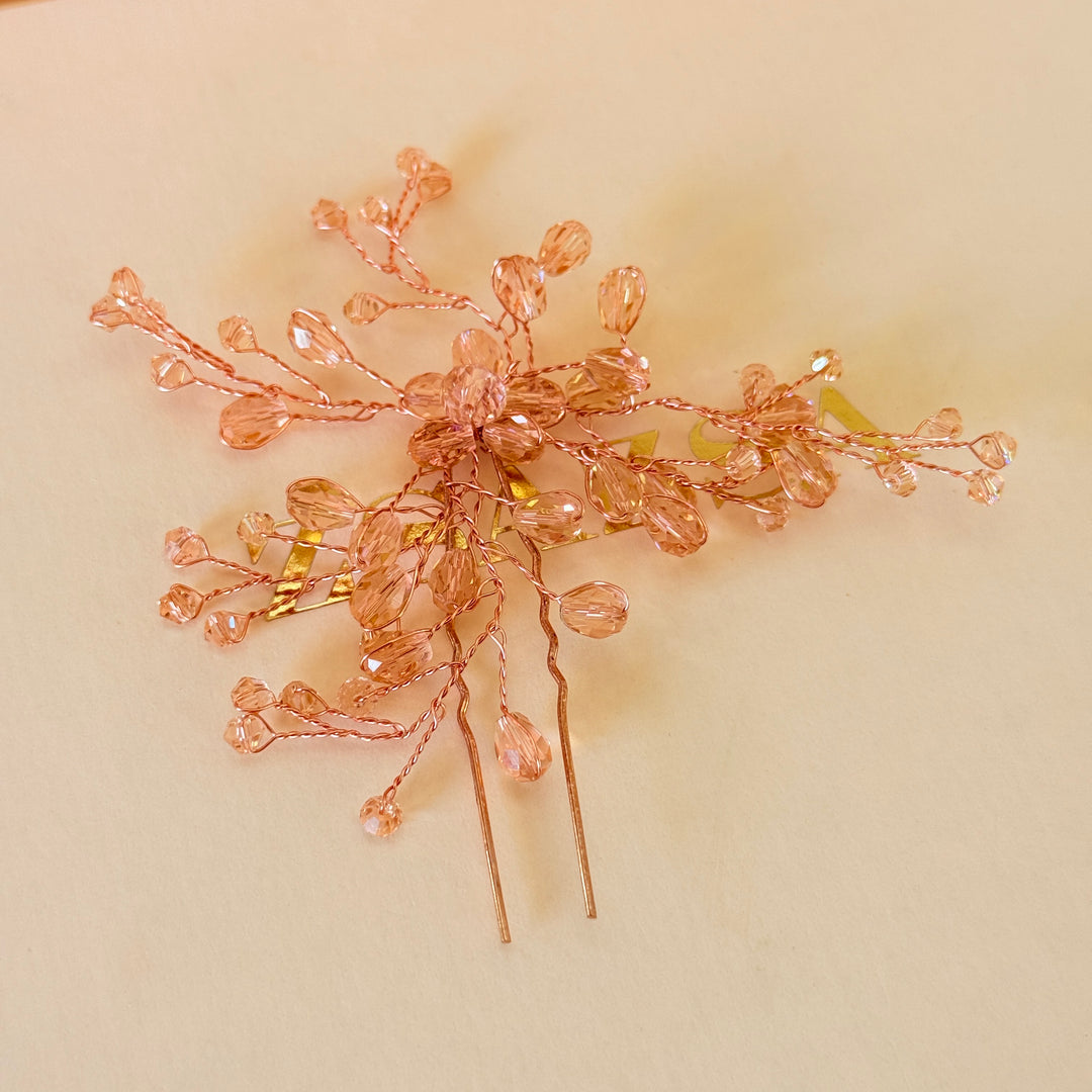 Beads peach handmade rose gold hair pin