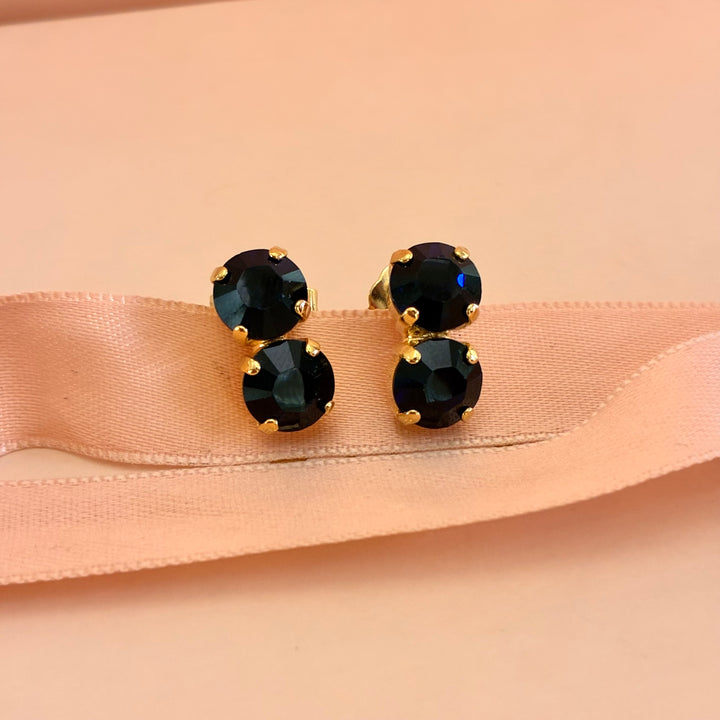 Double round navy blue Swarovski crystals earrings