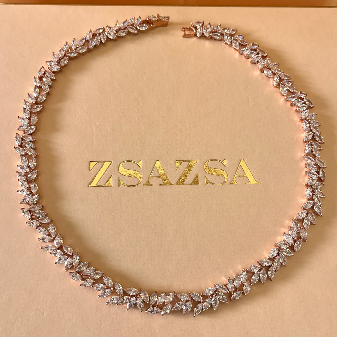 Marquise zircone rose gold plated necklace and bracelet