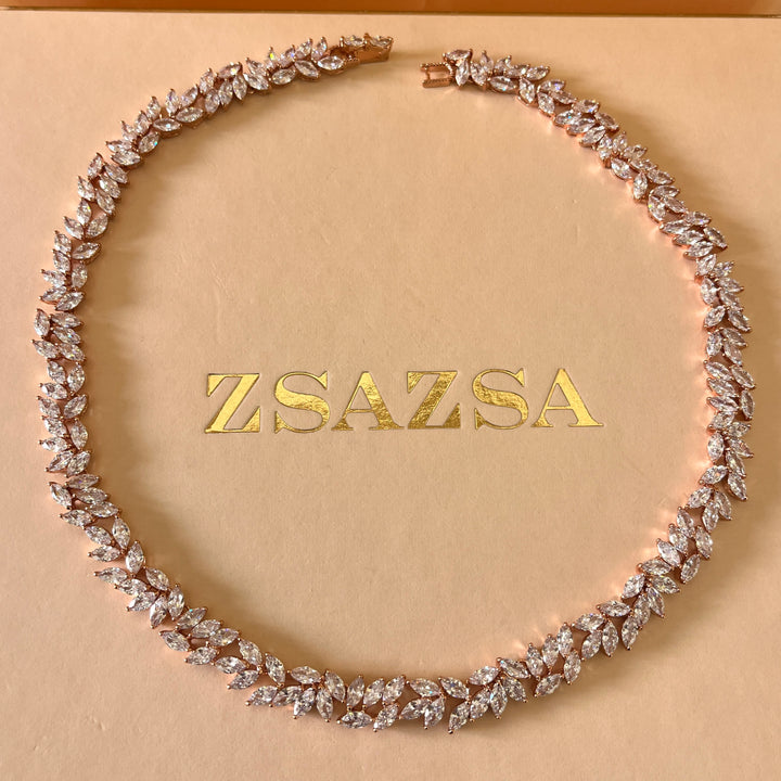 Marquise zircone rose gold plated necklace and bracelet