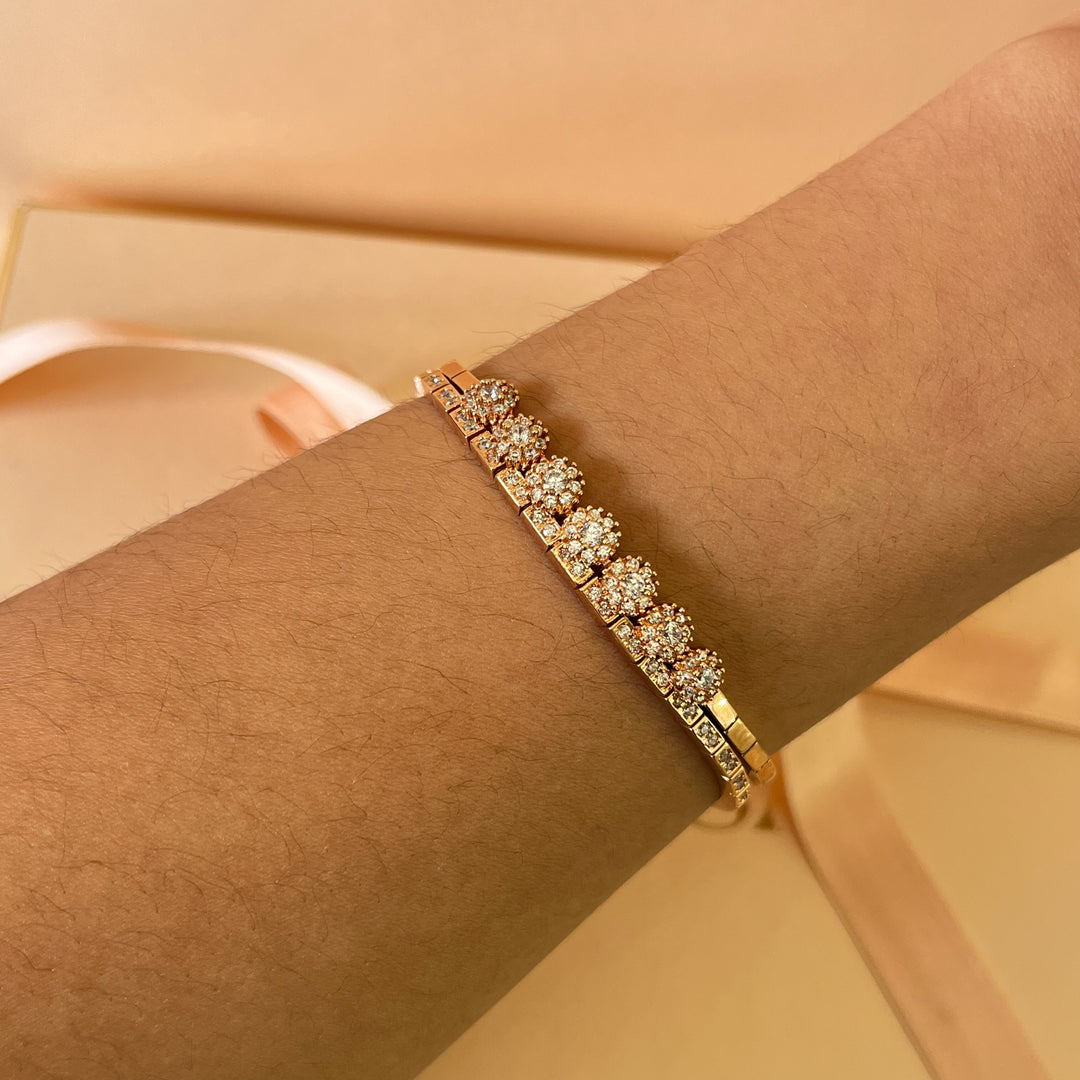 zircone rose gold plated  flower double wrap Bracelet