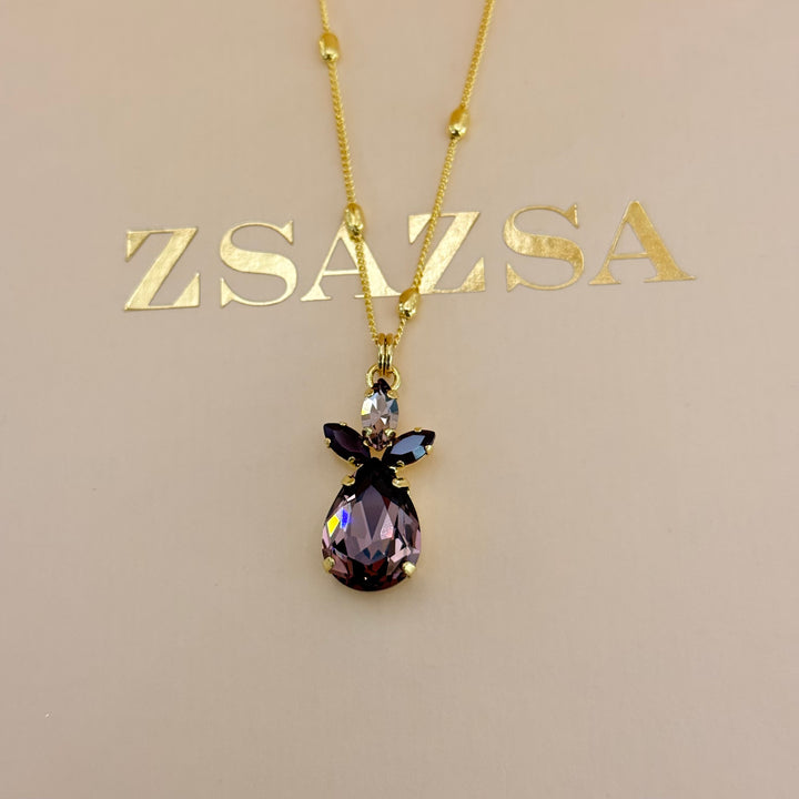 Marquise and teardrop mauve and dark red Swarovski crystals gold plated set