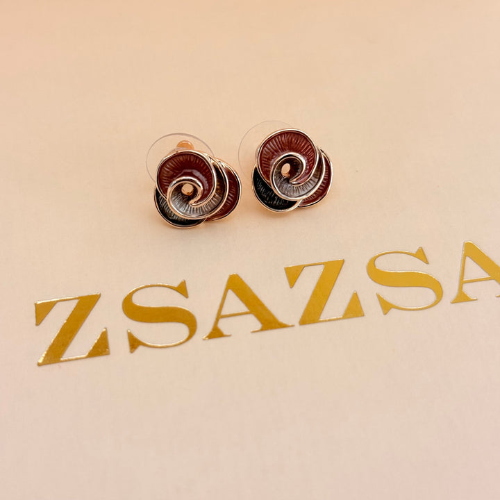 Rosette brown enamel rose gold plated set