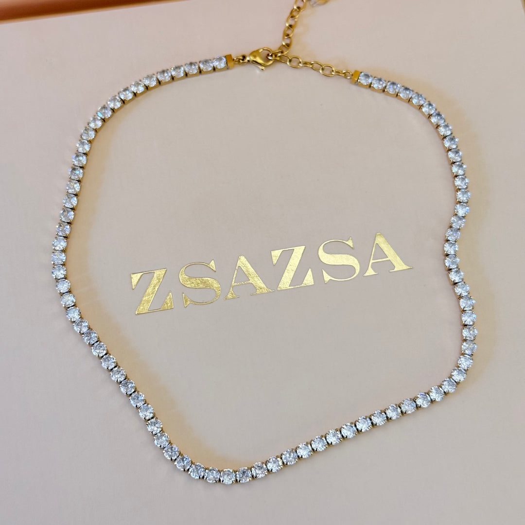 Tennis zircone stainless steel gold set