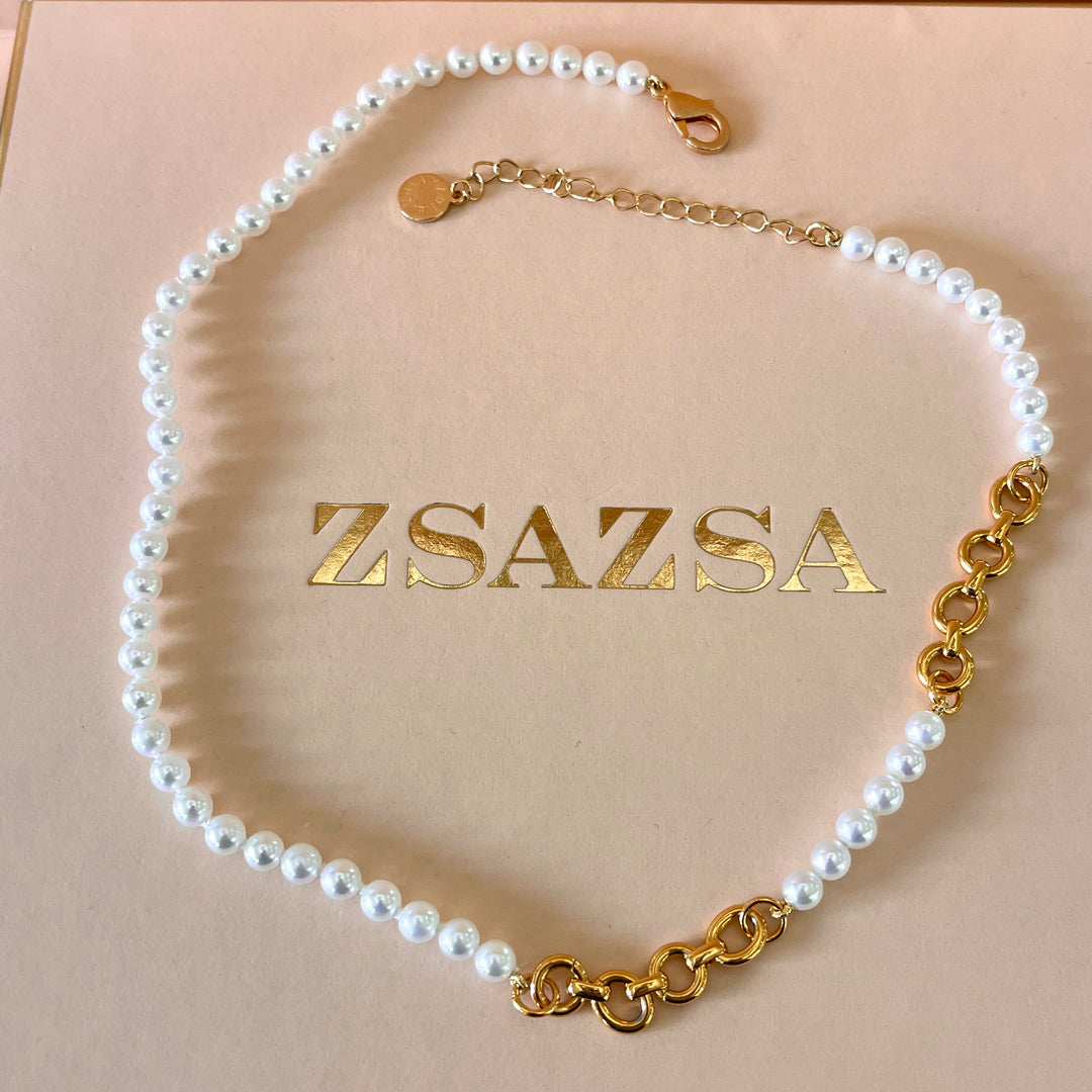 White Mallorca pearls gold plated set