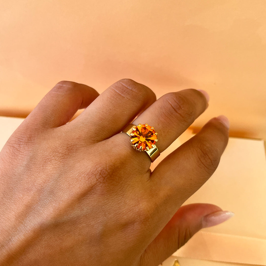 Orange Swarovski crystals pendant and ring