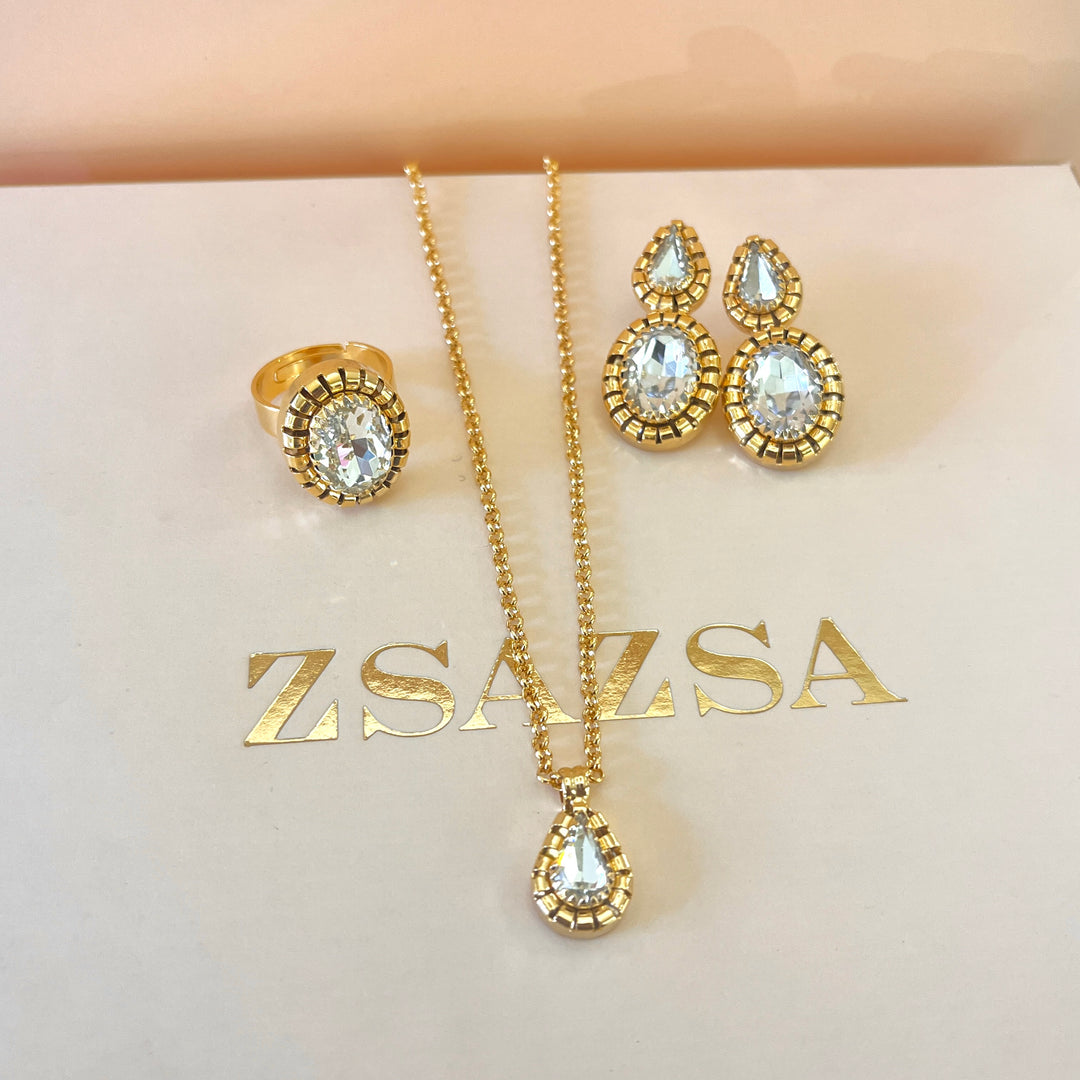 Swarovski crystals teardrop and oval gold plated set