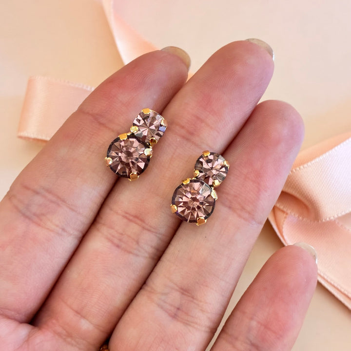 Mauve Preciosa crystals gold plated earrings