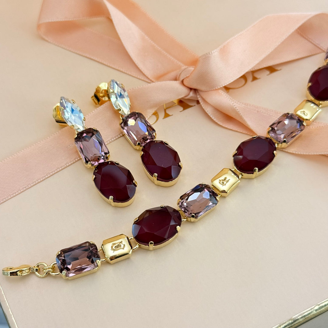 Plum and mauve Swarovski crystal gold plated set