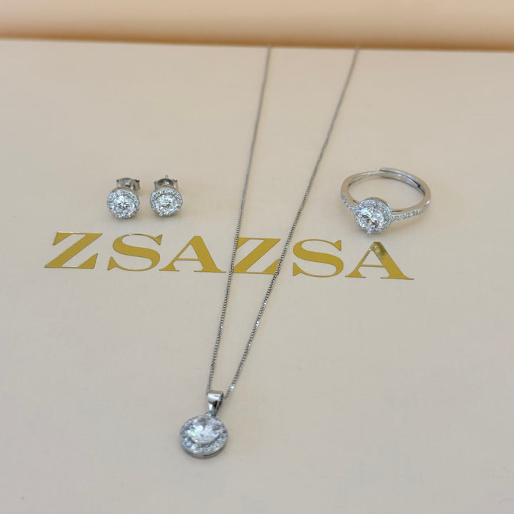 Round zircone sterling silver set