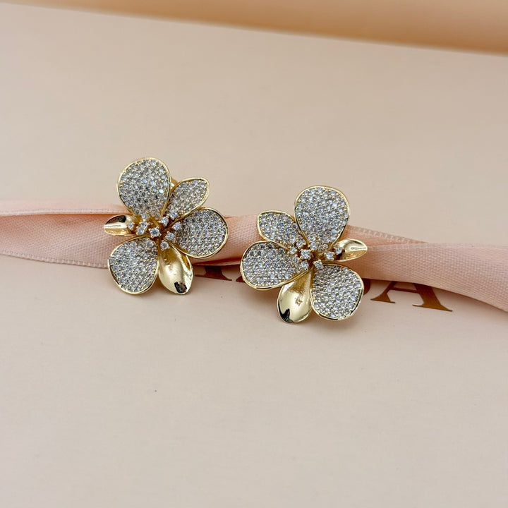 Flower zircone gold plated earrings