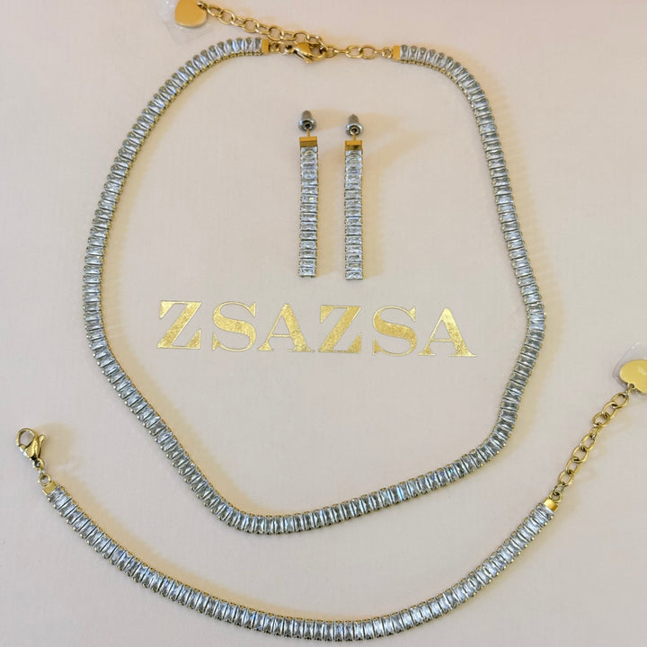 Baguette zircone stainless steel set