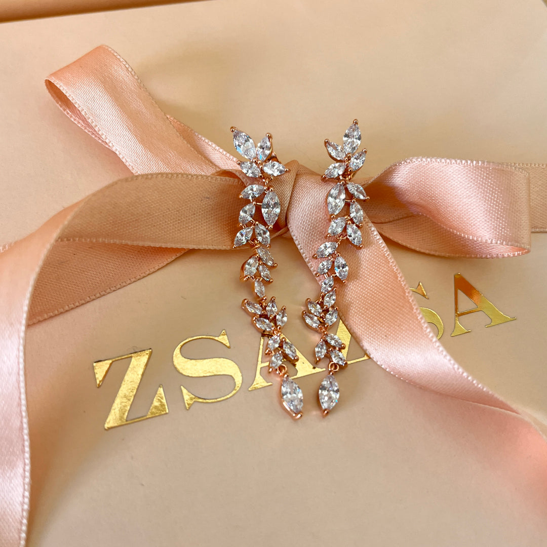 Marquise zircone rose gold plated earrings and bracelet