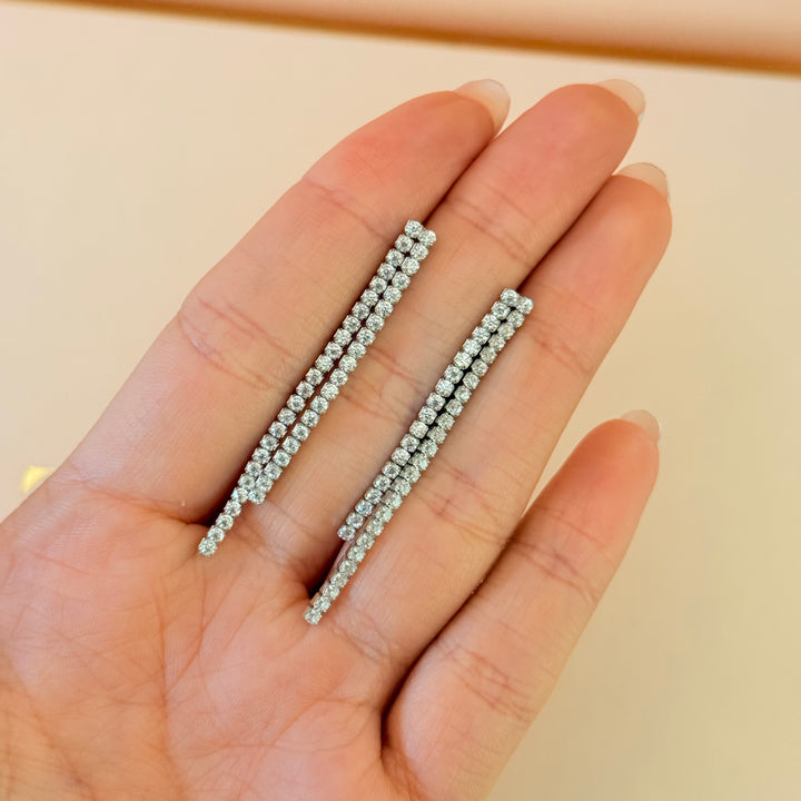Double fringe zircone sterling silver earrings