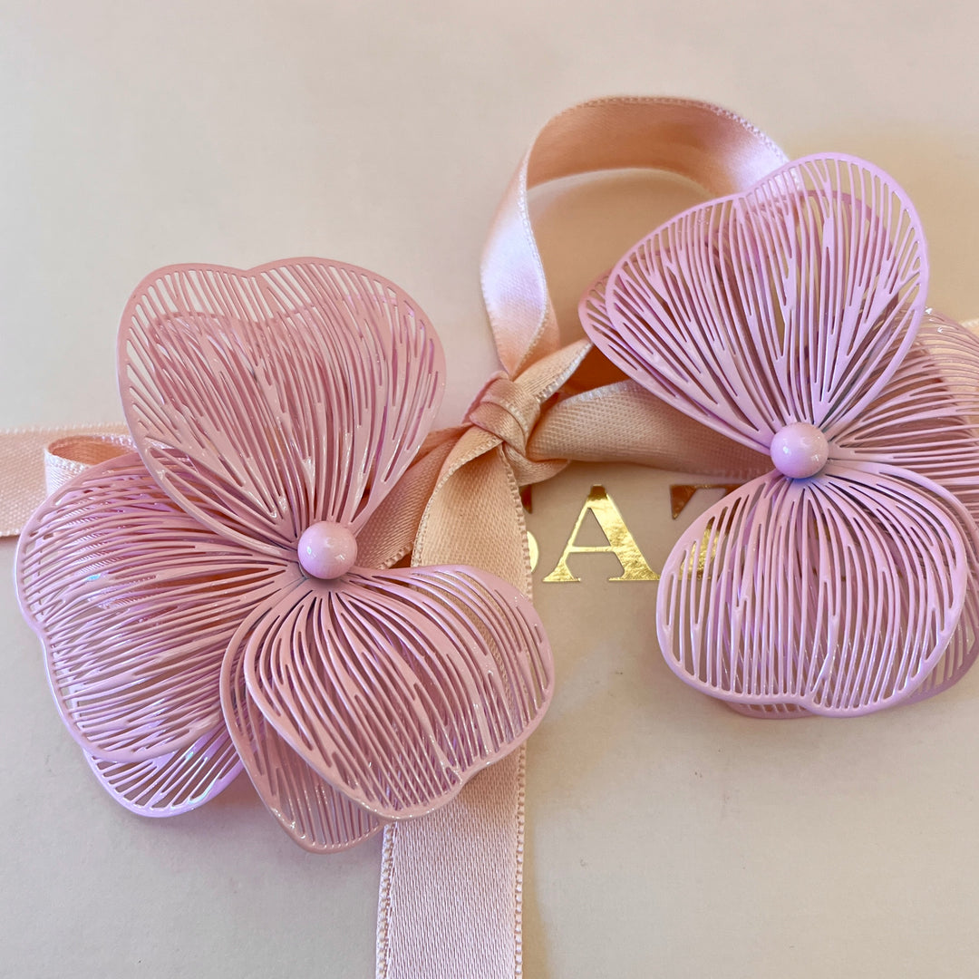 Light pink half flower gold plated earrings