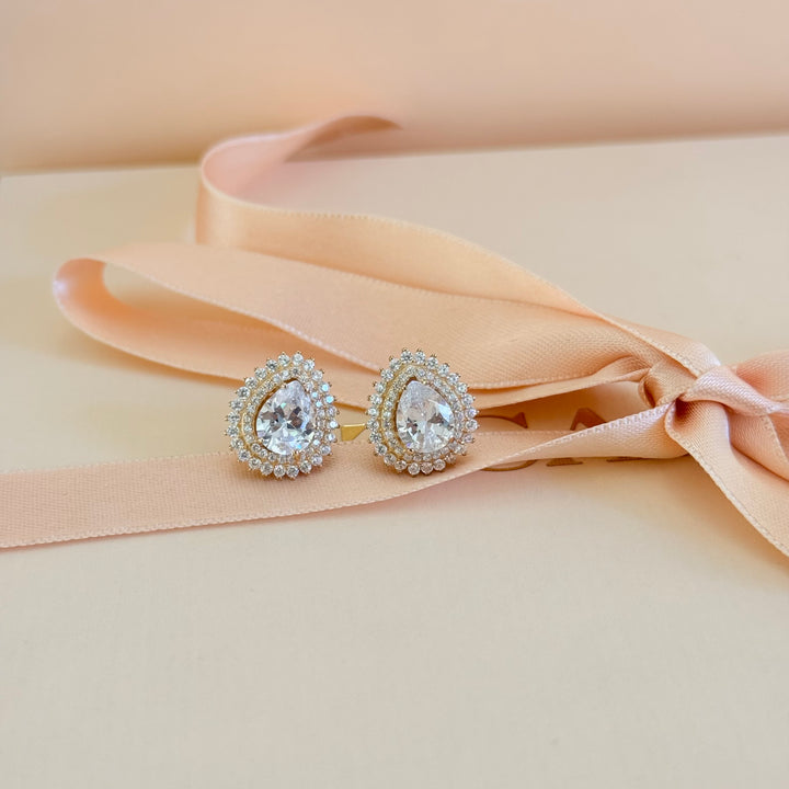 Teardrop zircone gold plated earrings
