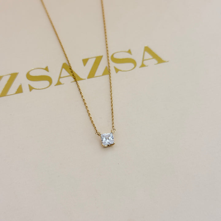 Zircone dainty square gold plated pendant