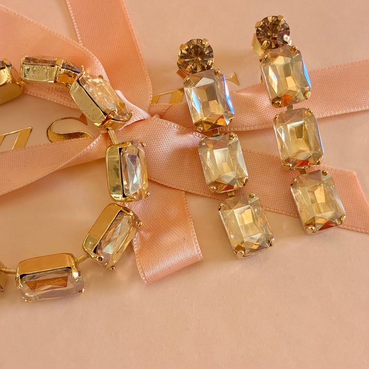 Rectangular bronze Swarovski crystals set