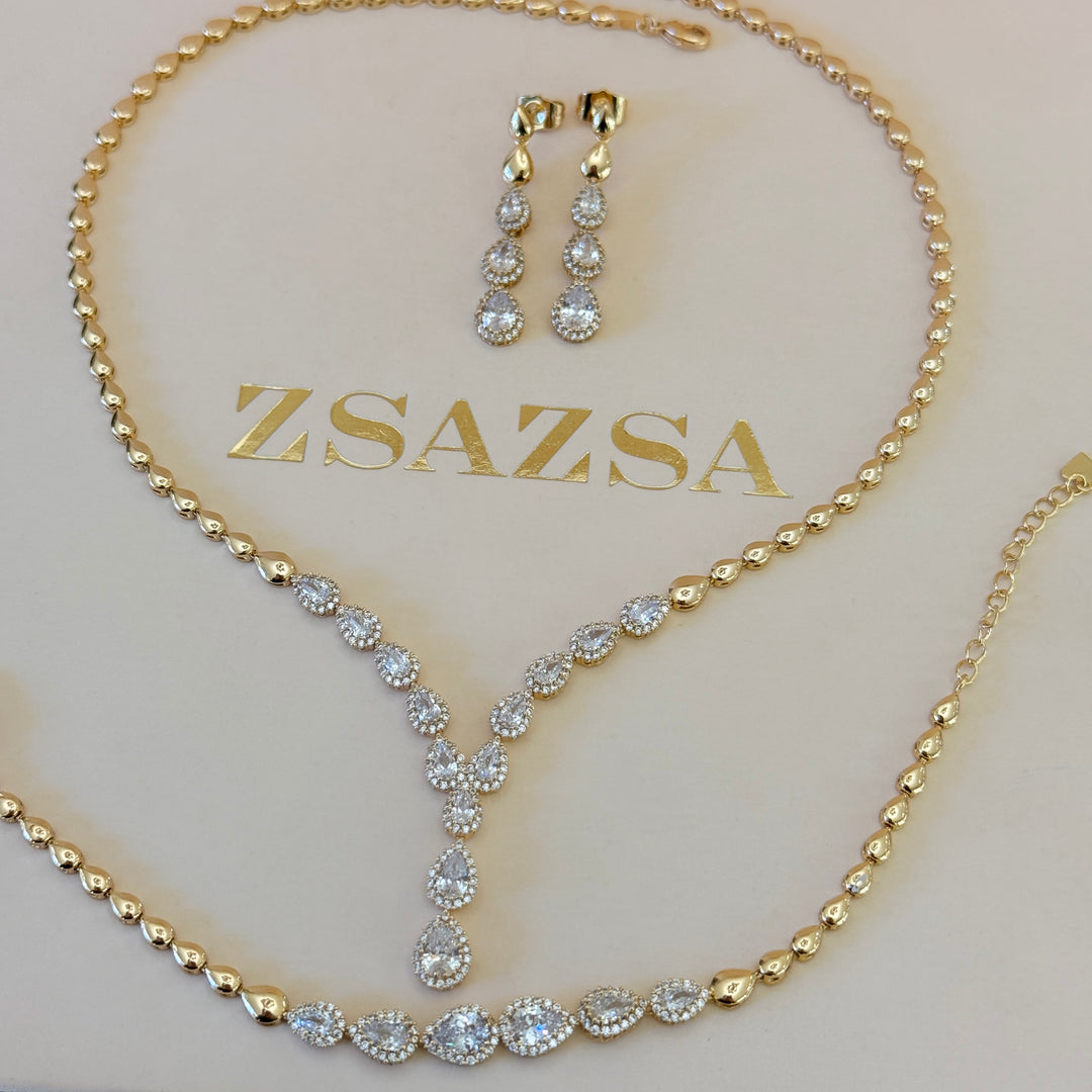 Teardrop zircone gold plated set