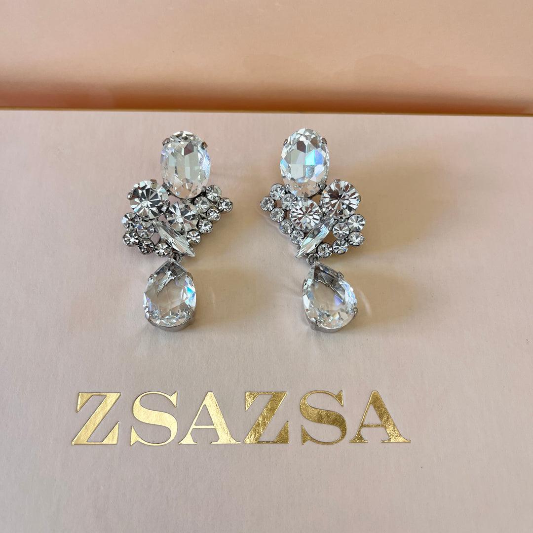 Swarovski crystals mix of shapes white gold plated earrings