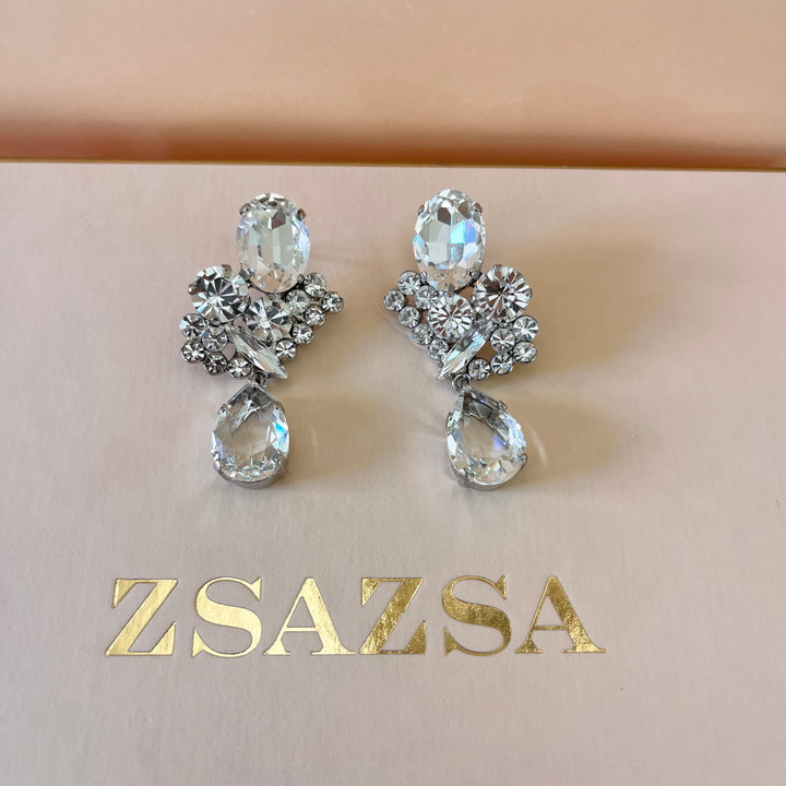 Swarovski crystals mix of shapes white gold plated earrings