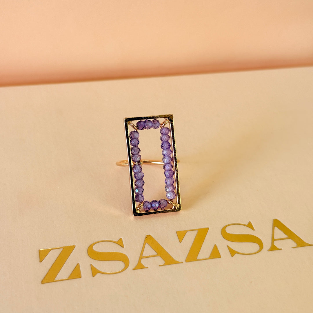 Beads purple handmade rectangular rose gold plated set