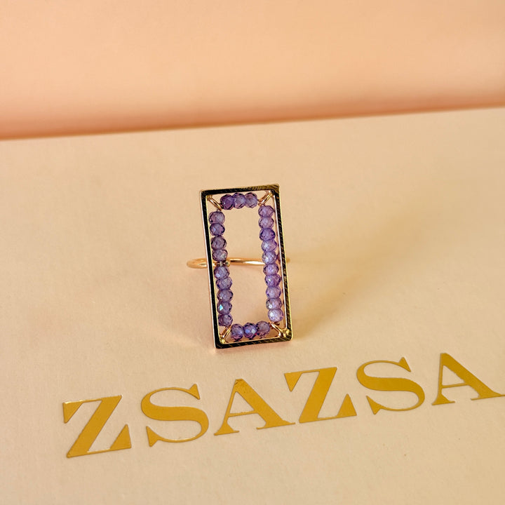 Beads purple handmade rectangular rose gold plated set