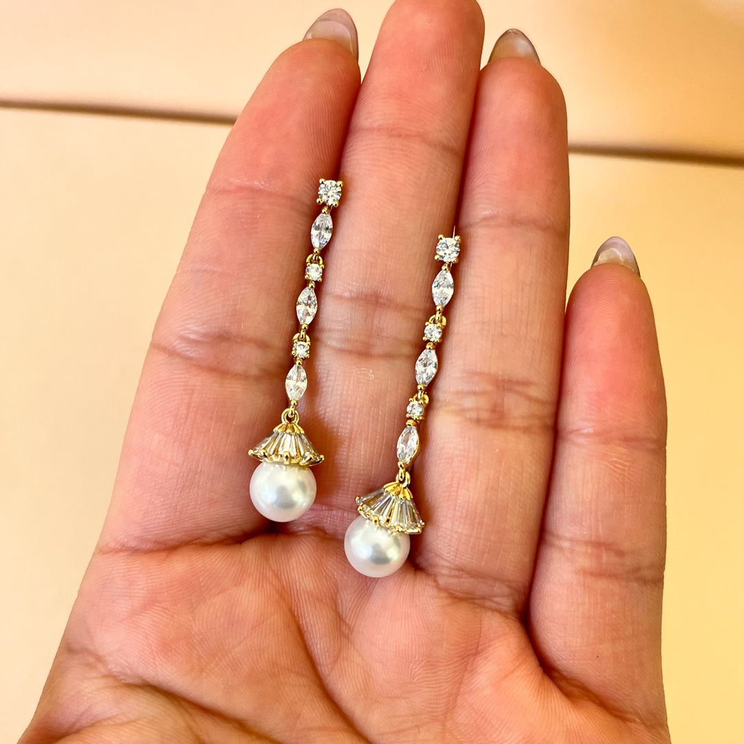 Marquise zircone and Pearl gold plated set