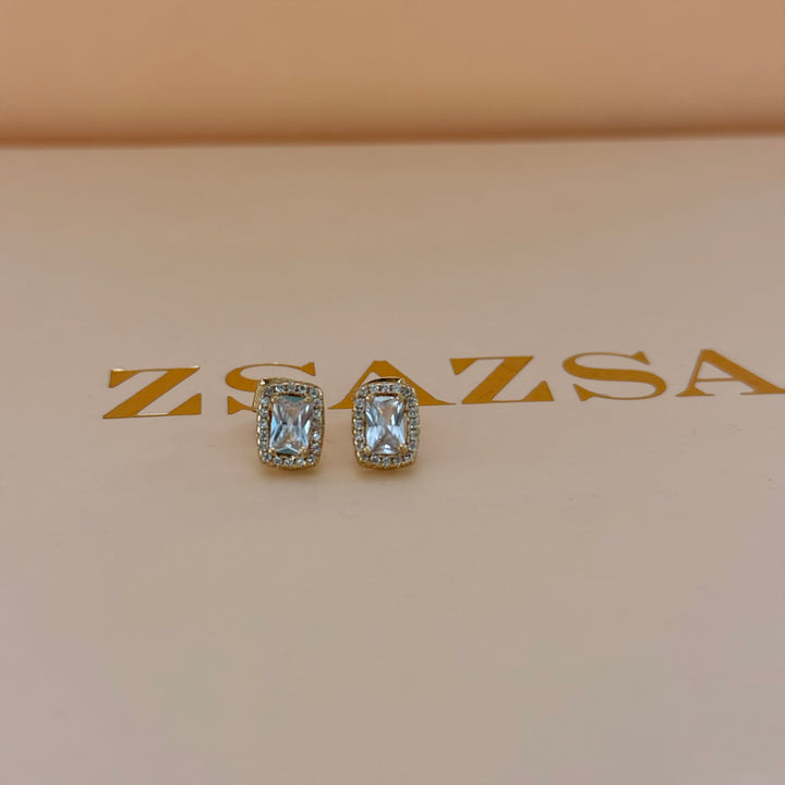 Small rectangular zircone gold plated studs
