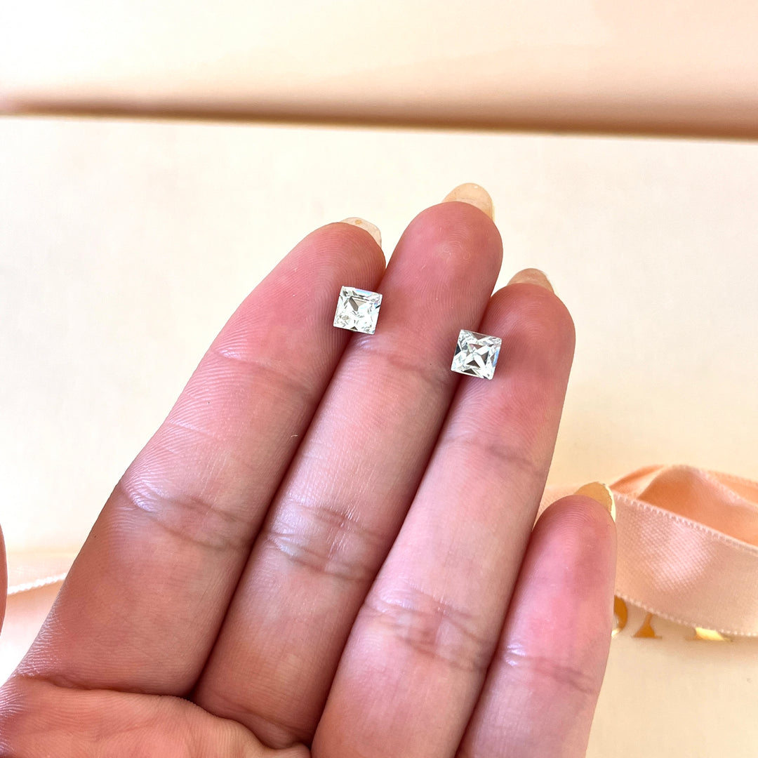 Swarovski crystals small square white gold plated studs