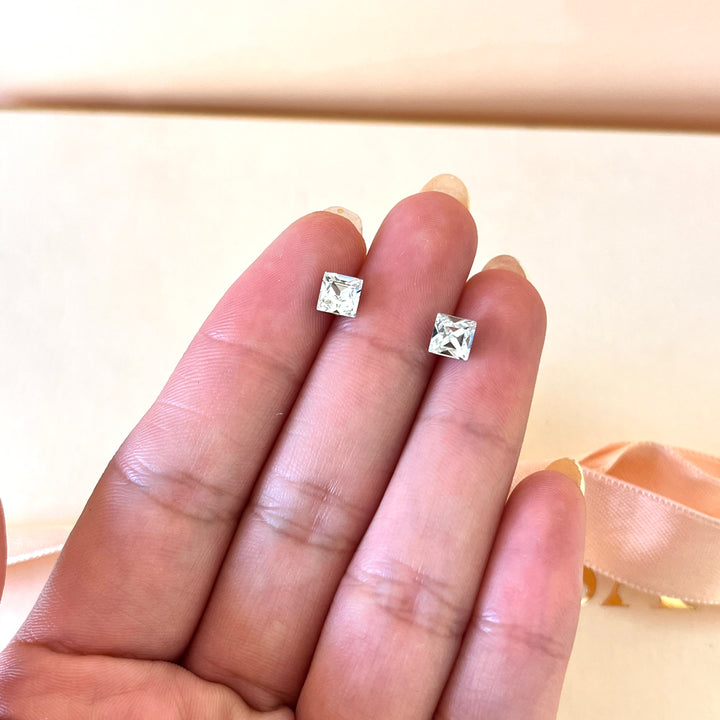 Swarovski crystals small square white gold plated studs