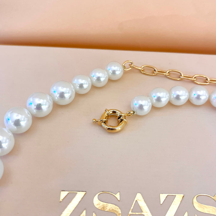 White Mallorca pearls gold plated set