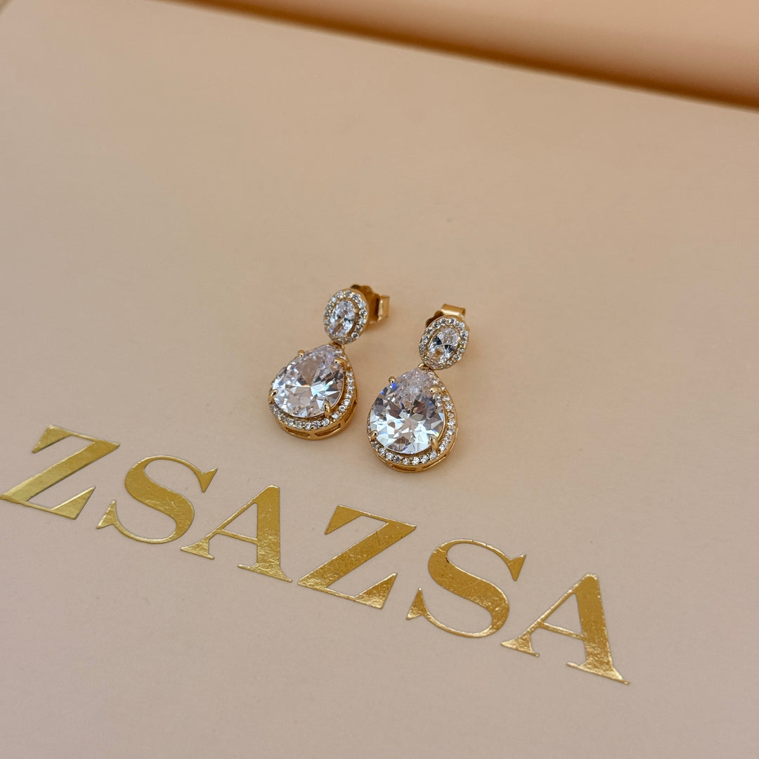 Teardrop zircone sterling silver gold plated set