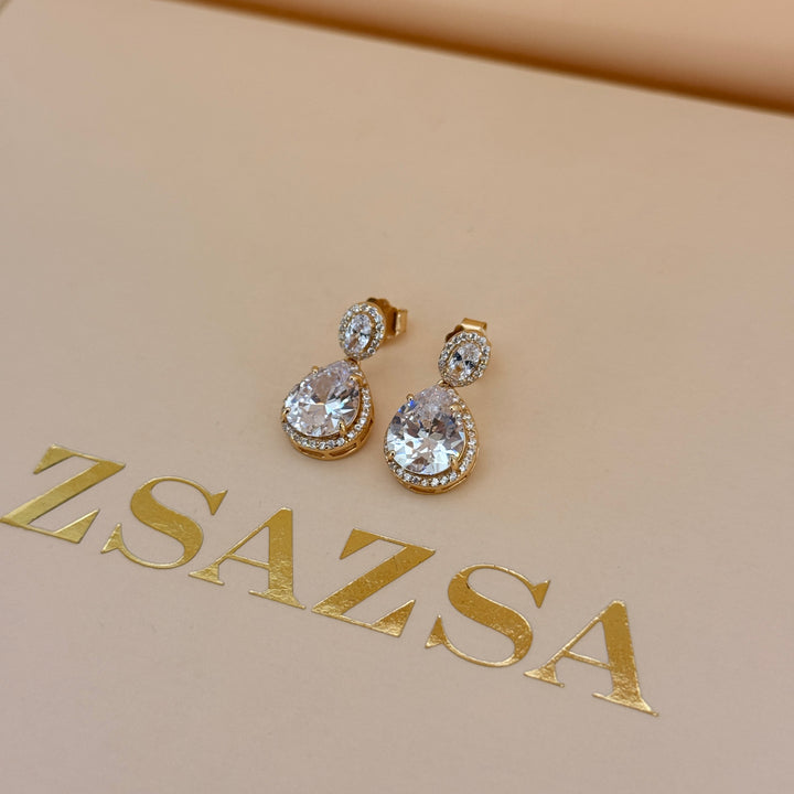 Teardrop zircone sterling silver gold plated set