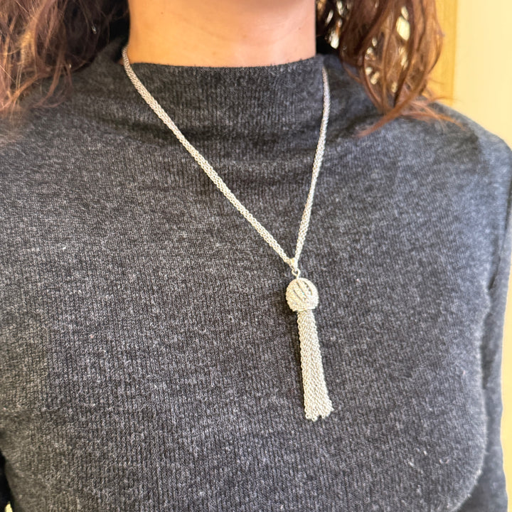 Ball zircone double chain silver pendant