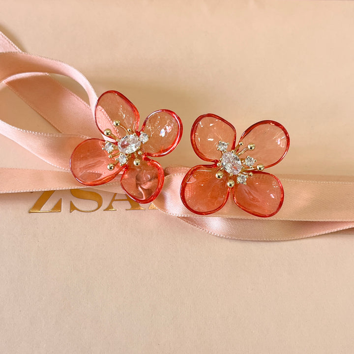 Coral flower resin gold plated earrings