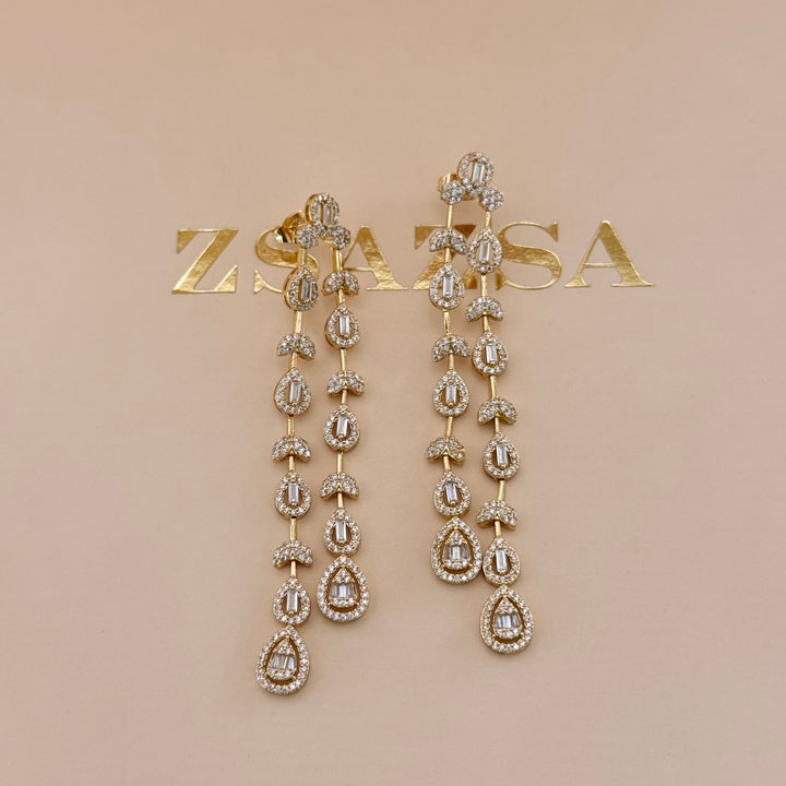 Long marquise and teardrop zircone gold plated earrings