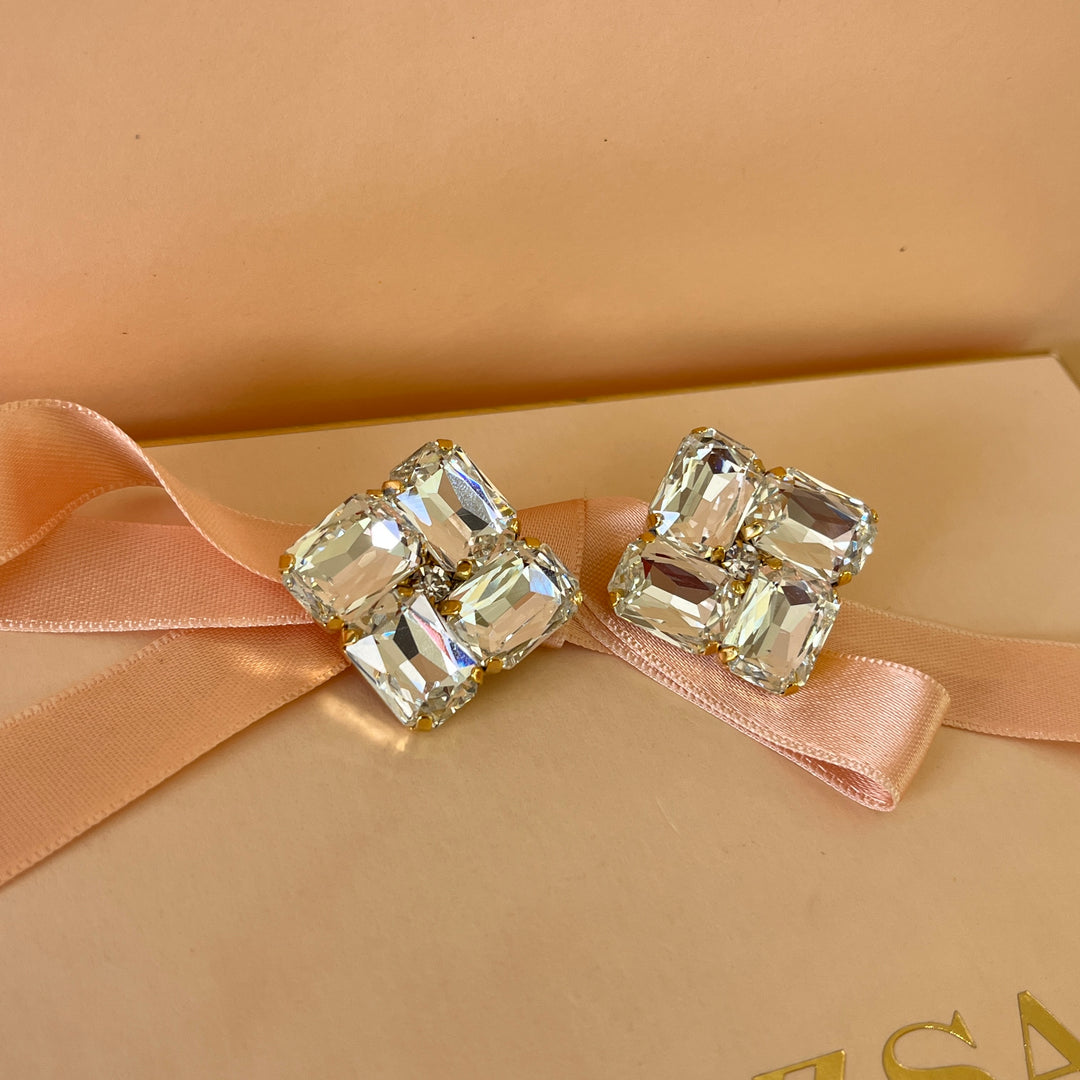 Square preciosa crystals gold plated studs