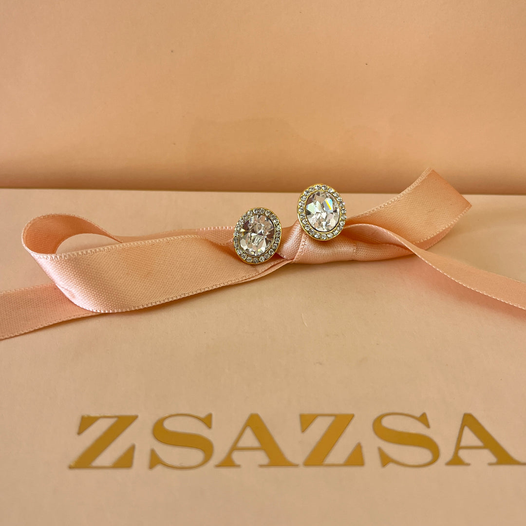 Oval Swarovski crystals gold plated studs