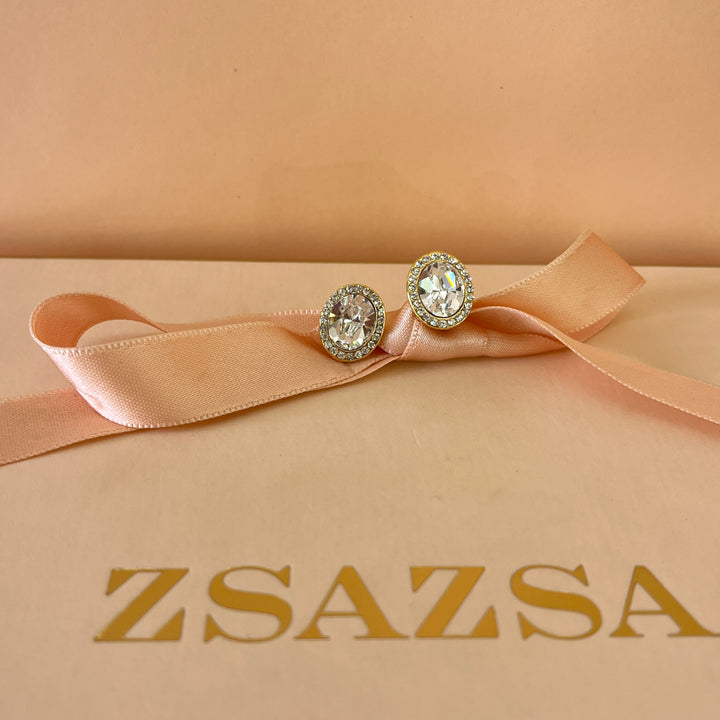 Oval Swarovski crystals gold plated studs