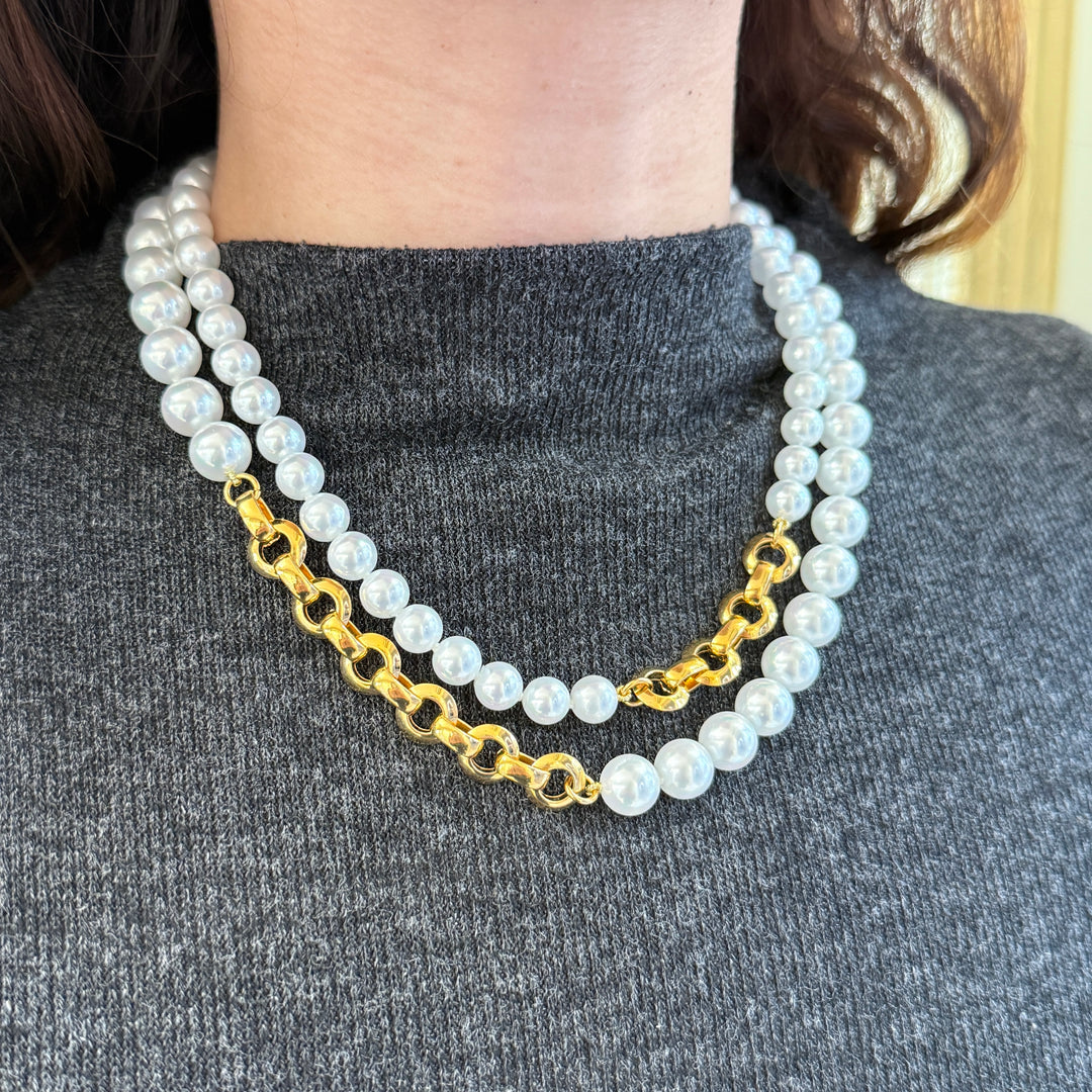 White 2 rows Mallorca Pearls set