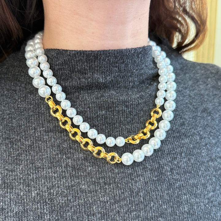 White 2 rows Mallorca Pearls set
