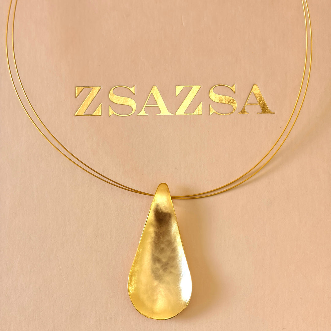 Handmade Teardrop Matte Gold Necklace | Gold Plated | ZsaZsa
