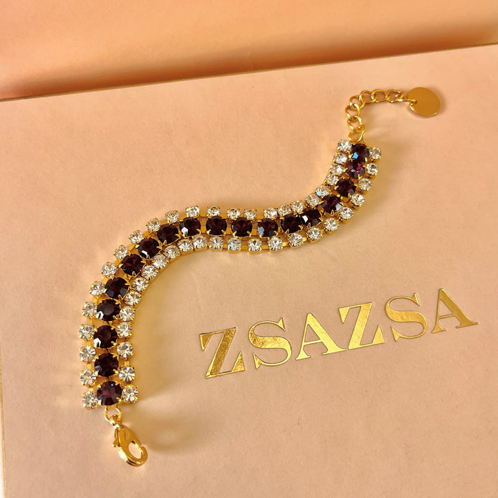 Purple preciosa crystals 3 rows bracelet