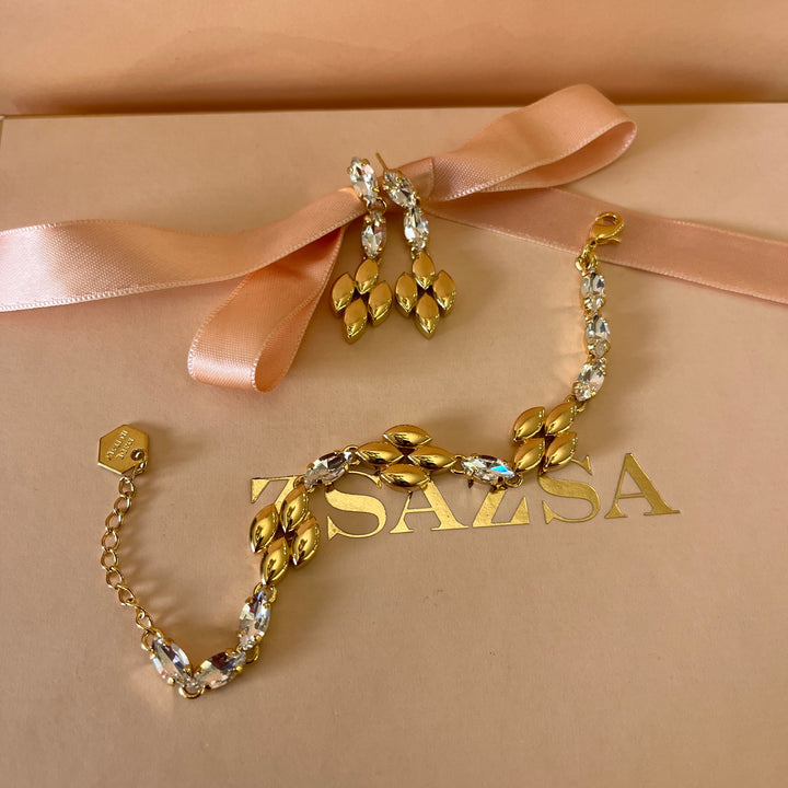 Swarovski crystals marquise gold plated earrings and bracelet