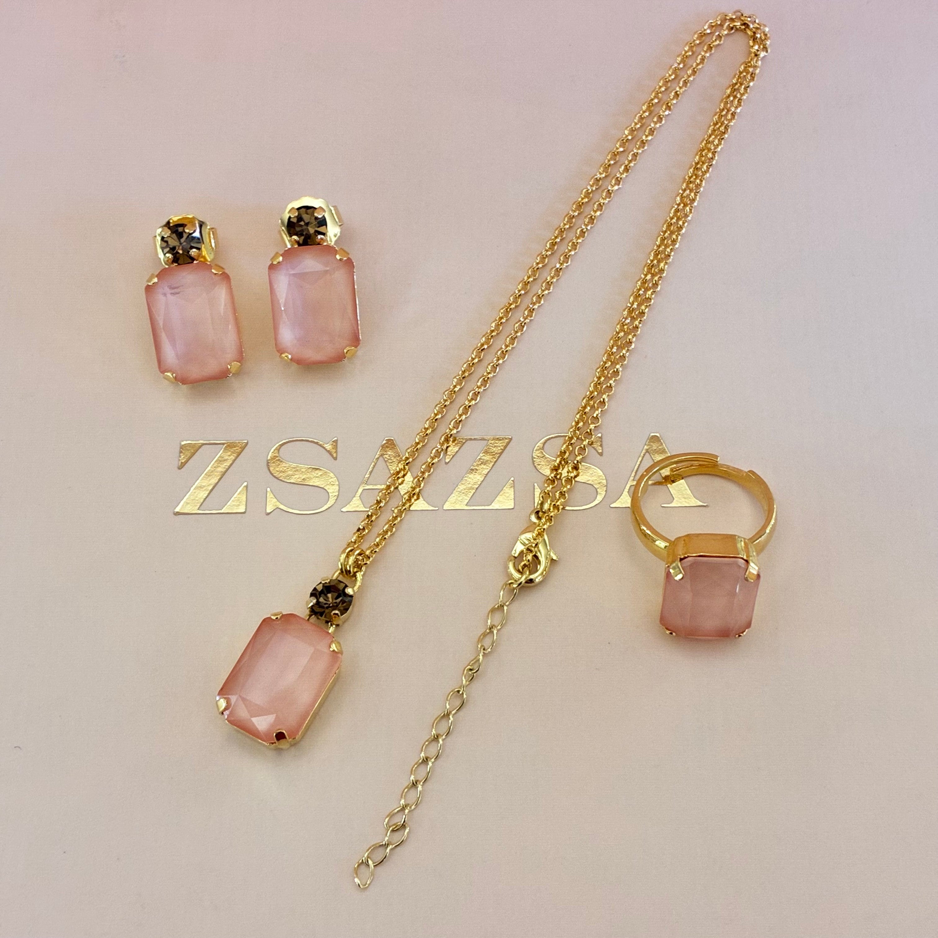 Peach Rectangular Swarovski crystals set