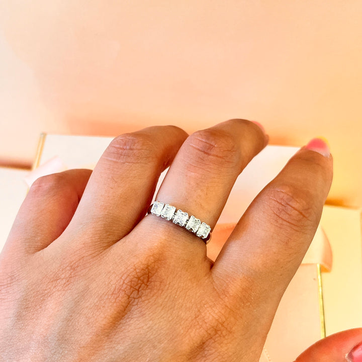 Zircone square five stones white gold plated ring