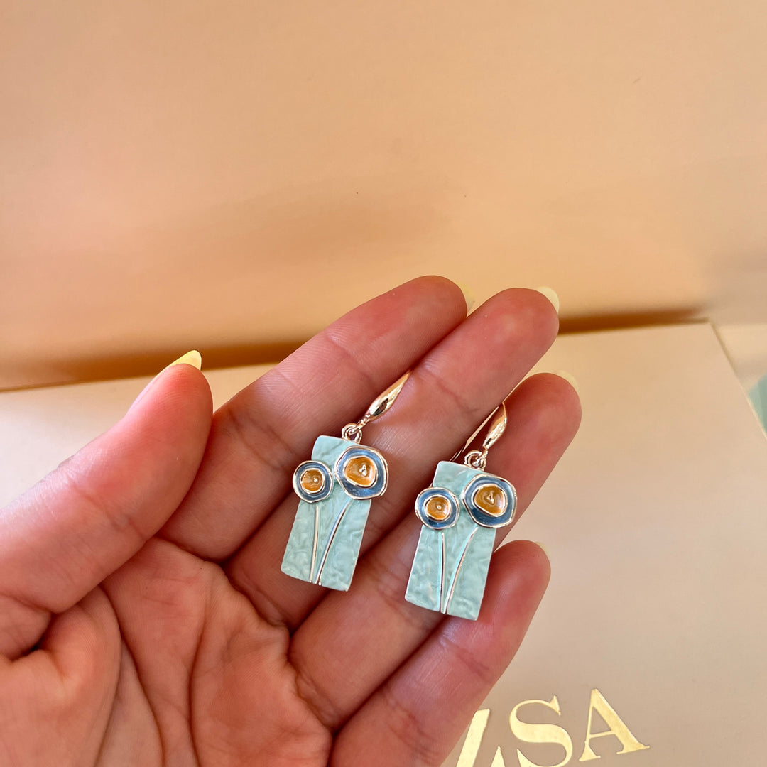 Enamel light turquoise, orange and light blue set