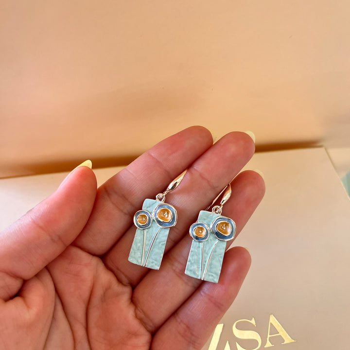Enamel light turquoise, orange and light blue set
