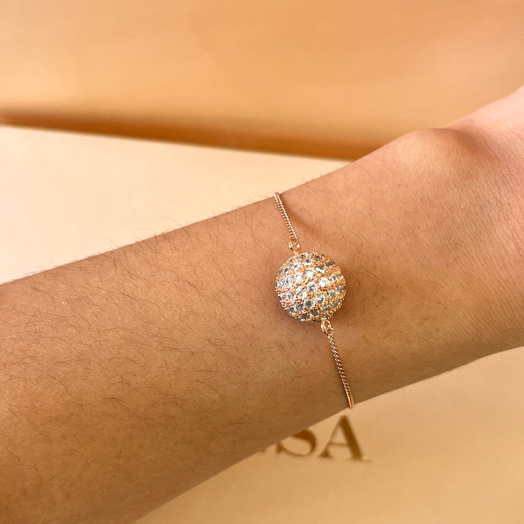 zircone rose gold plated ball pendant and bracelet